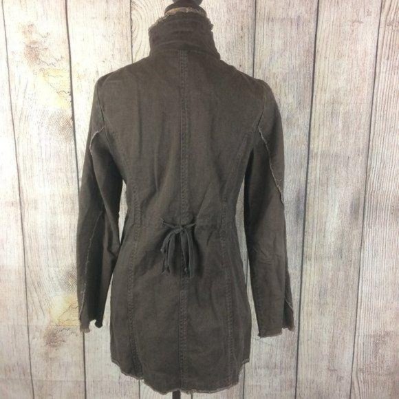 Doki Geki Women's Size Small Brown Canvas Raw Hem Utility Jacket Long Sleeve - Picture 2 of 8